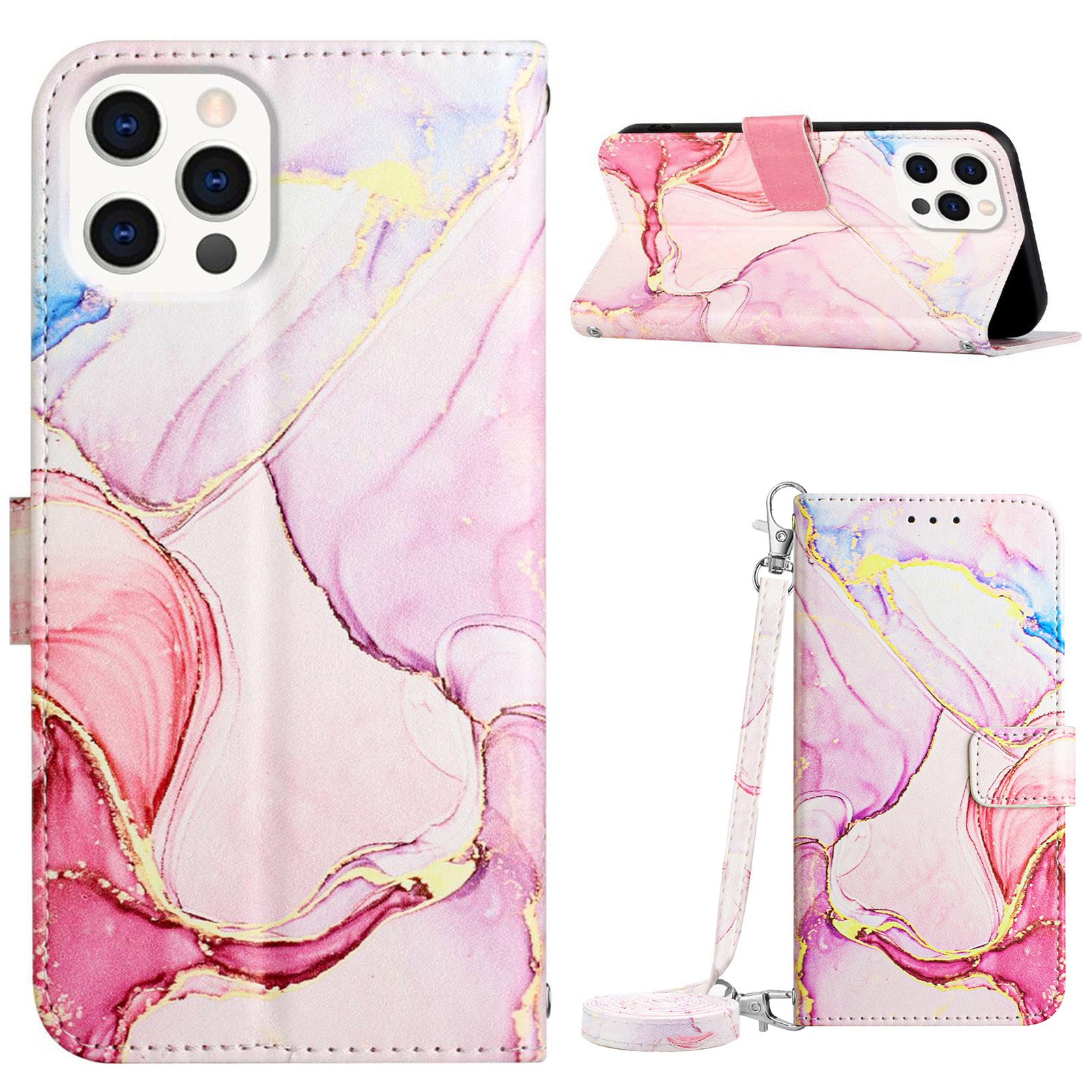 Uniqkart for iPhone 15 Pro YB Pattern Printing Leather Series-6 Marble Pattern Phone Cover Stand Wallet Anti-collision Case - Rose Gold LS005 Uniqkart for iPhone 15 Pro YB Pattern Printing Leather Series-6 Marble Pattern Phone Cover Stand Wallet Anti-collision Case - Rose Gold LS005